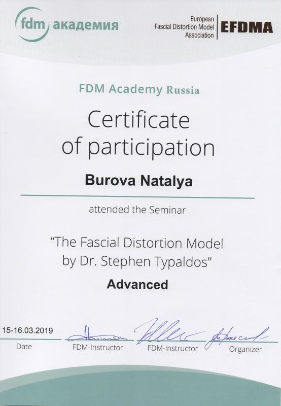 Сертификат FDM Academy Russia. Бурова Наталья Анатольевна 